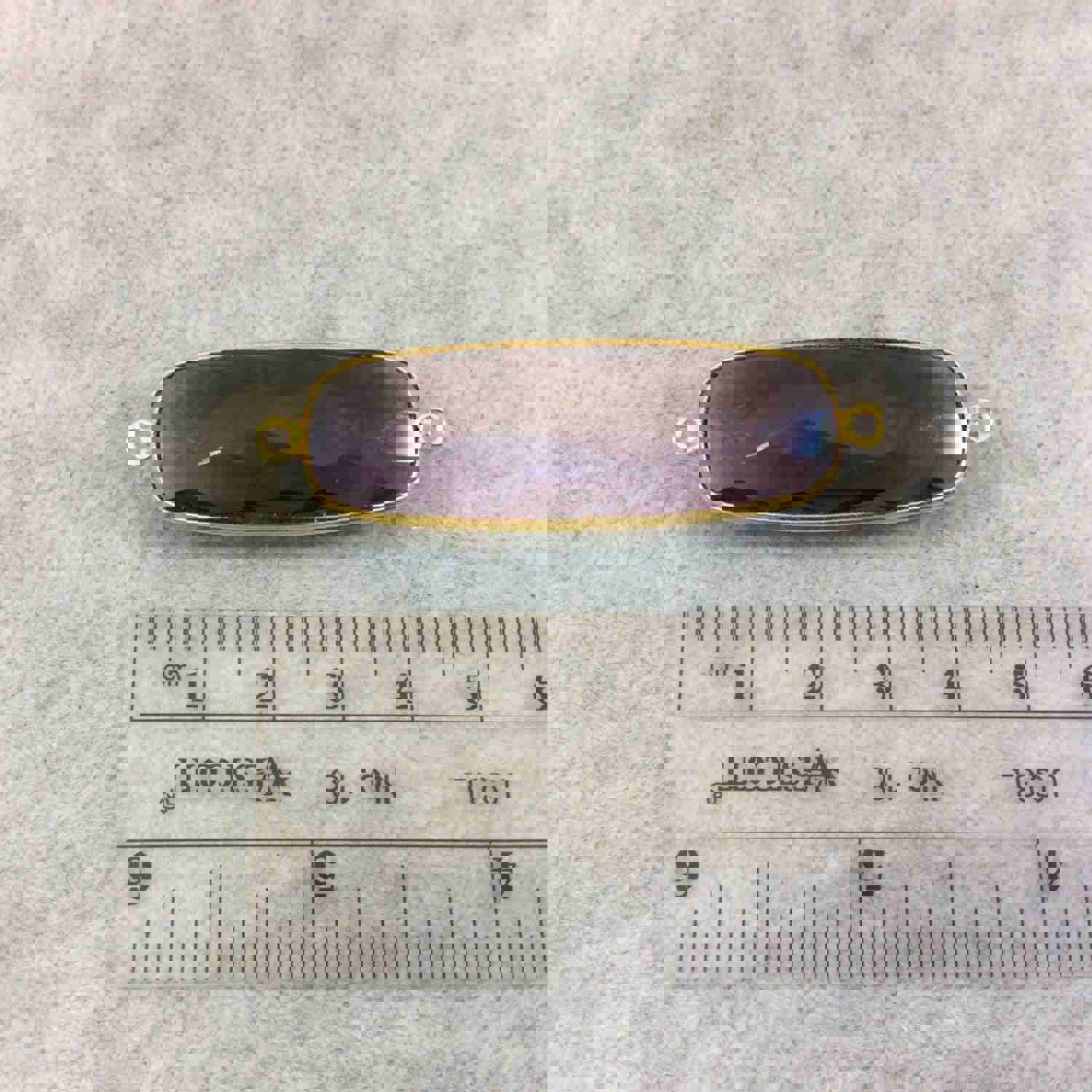 Long Gold Finish Faceted Purple Quartz Rectangle Bezel Connector - 13mm x 37mm - Natural Gemstone