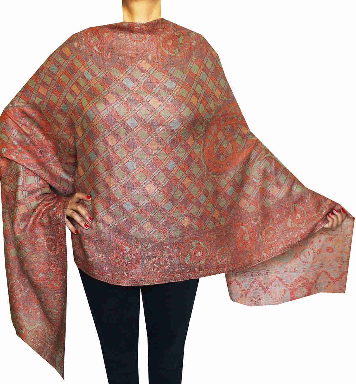 Women's Paisley Scarf Shawl - 100% Wool Handwoven in Kashmir (80 x 28 inches)
