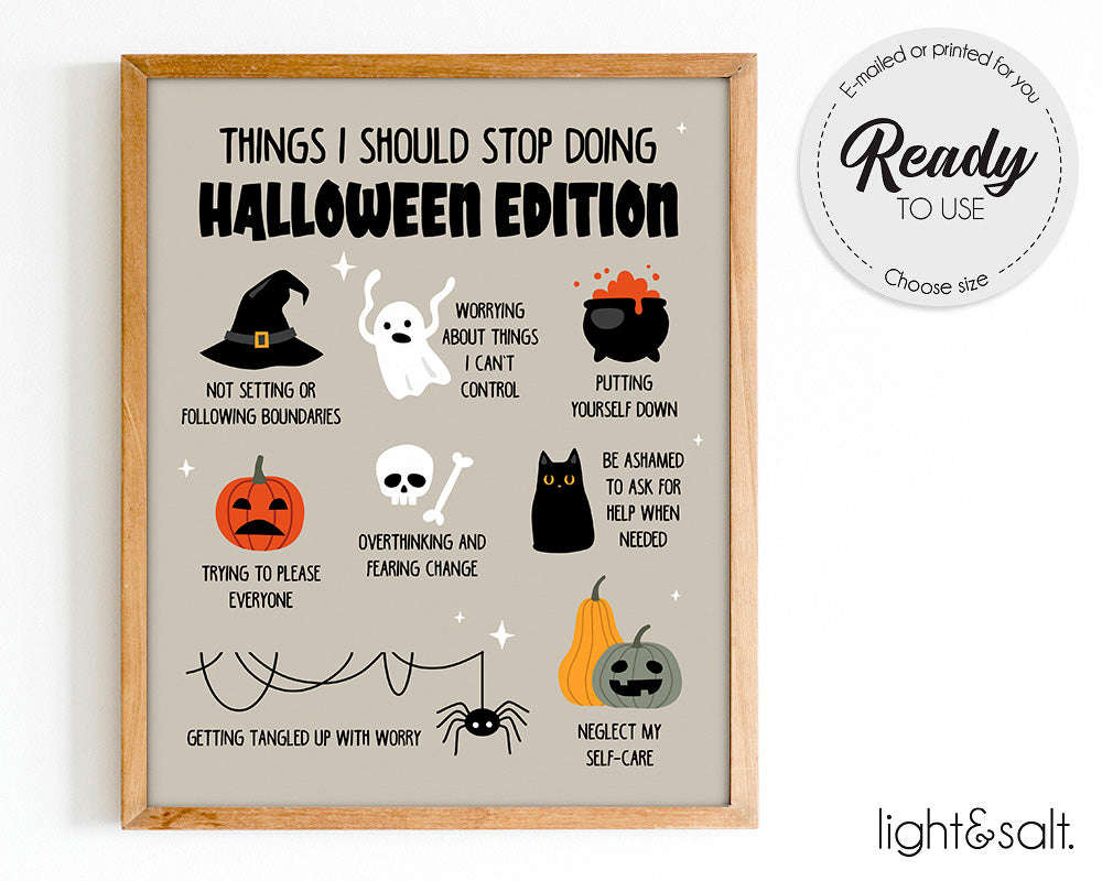 Mental Health Posters Set of 4 - Halloween Self Care Digital Download