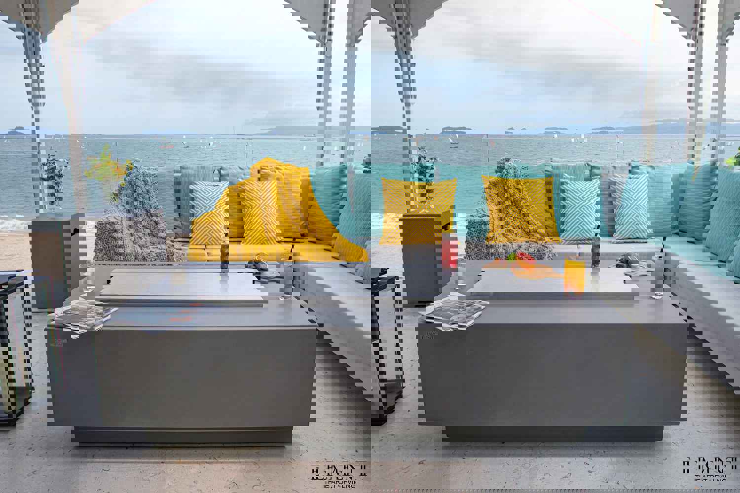 Granville Modern Smooth Concrete Rectangle Fire Pit Table - Light Gray