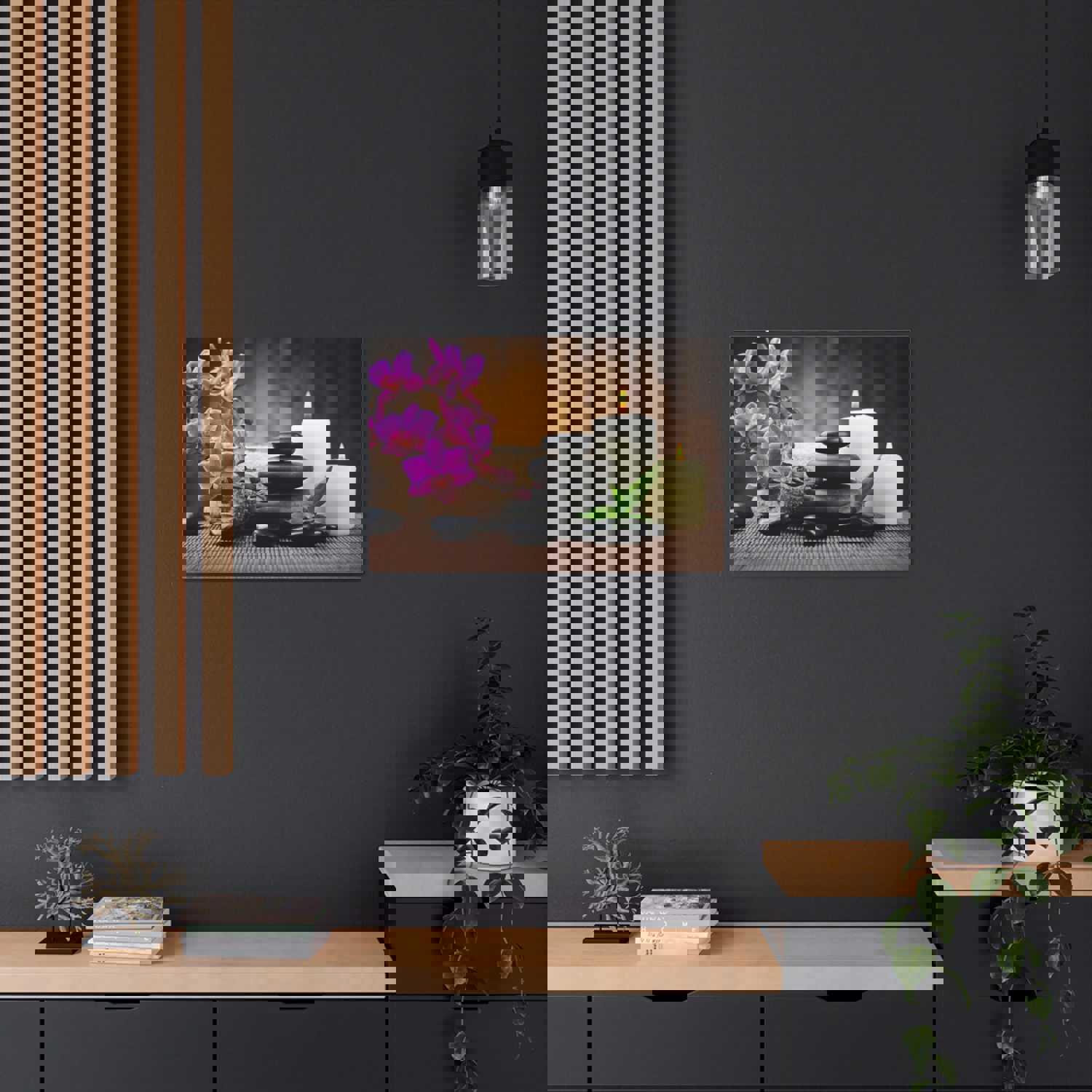 Stones and Bamboo Forest Floral Nature Photography Canvas Wall Art for Home Decor