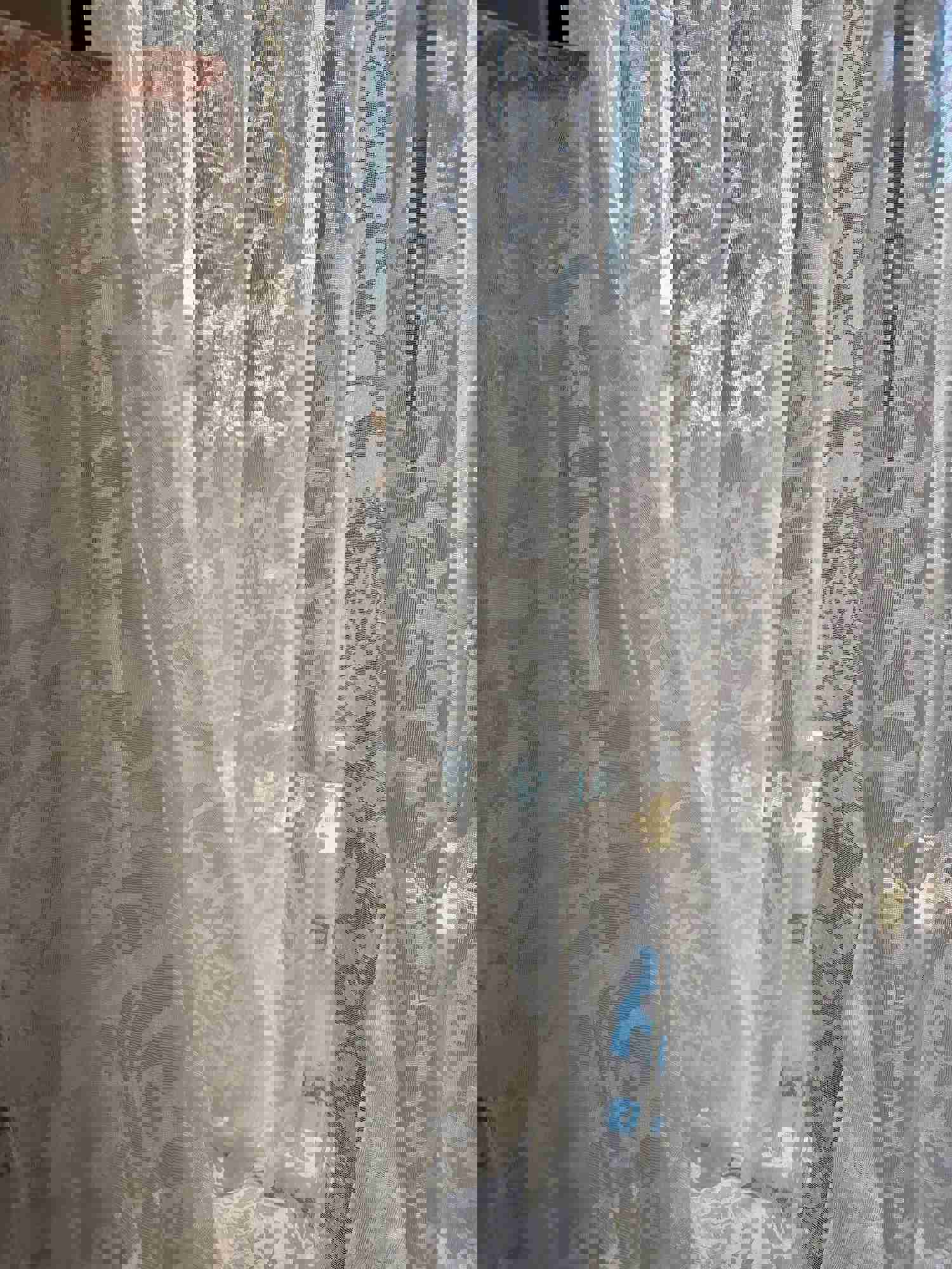 Triple French Pleated Off-White Custom Paisley Floral Sheer Curtain