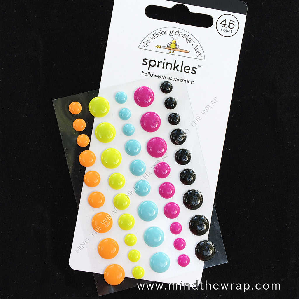 NEW Halloween 3-D Dots Enamel Stickers - Doodlebug Design Sprinkles - 45 pieces Glossy Dimensional Embellishments