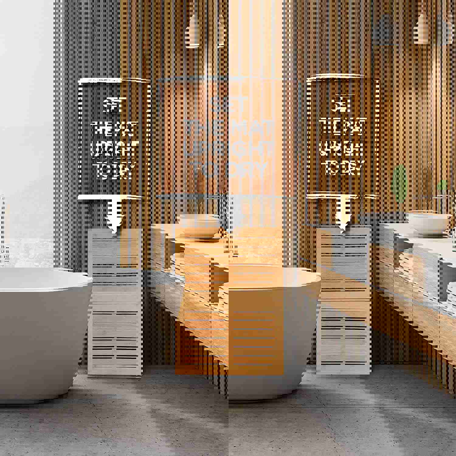 Bamb�si Premium Bamboo Bath Mat - Foldable Wood Shower Mat for Easy Storage, Non-Slip Bathroom Mat