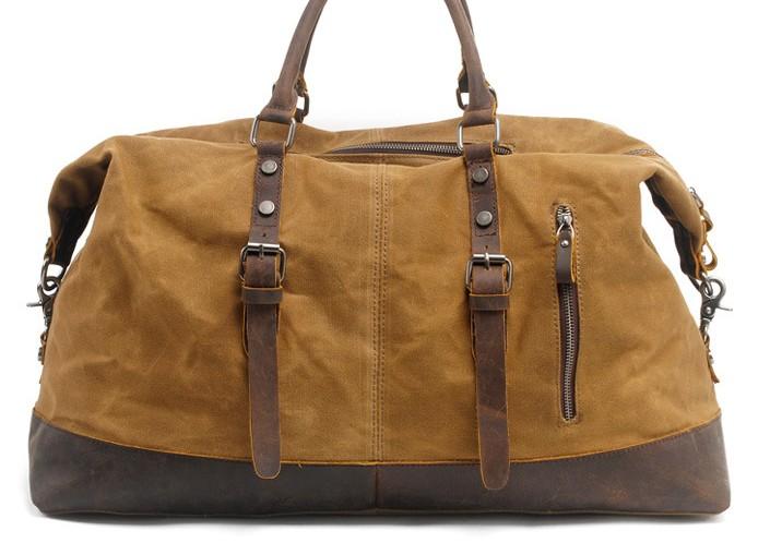 Men's Waxed Canvas Weekender Travel Overnight Bag