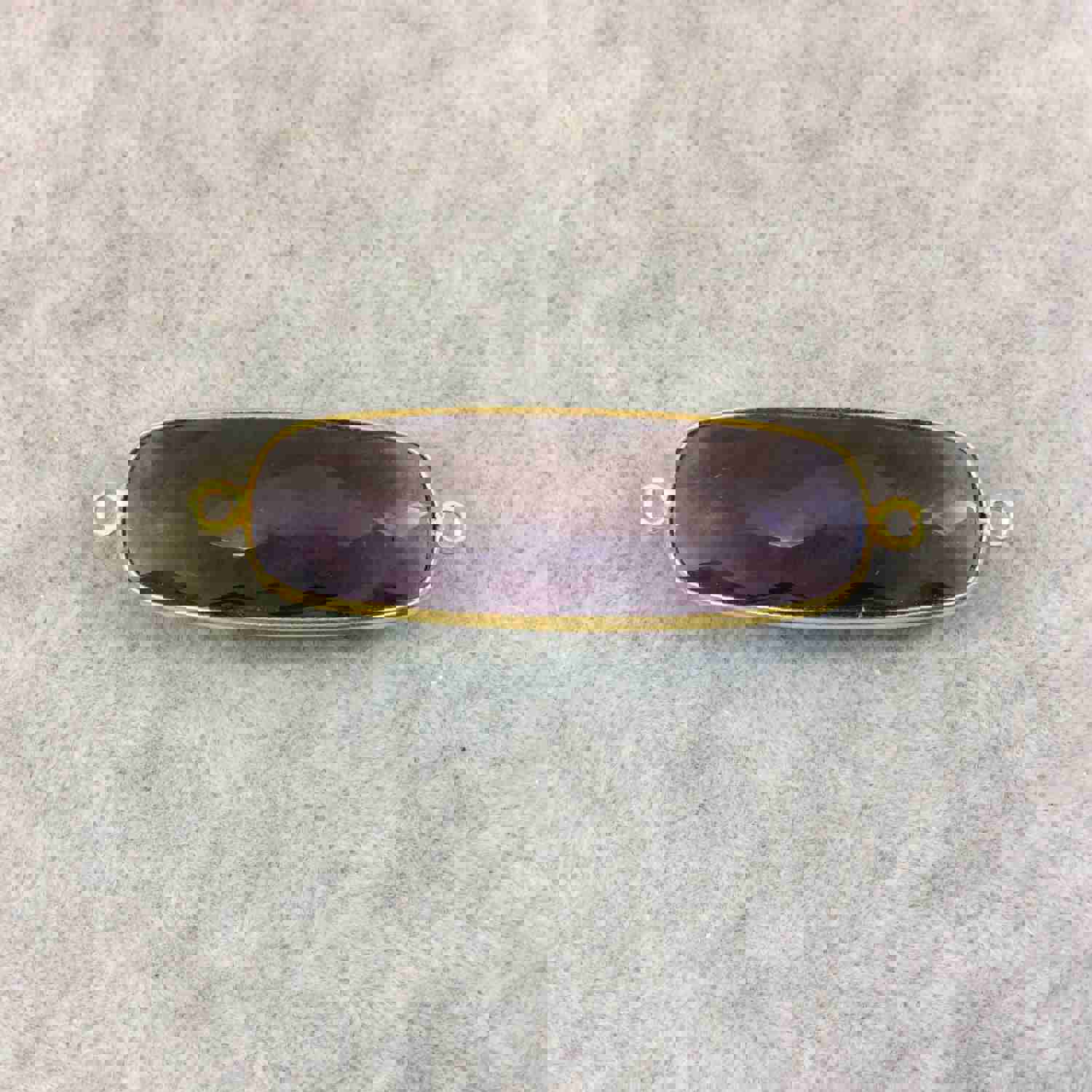 Long Gold Finish Faceted Purple Quartz Rectangle Bezel Connector - 13mm x 37mm - Natural Gemstone