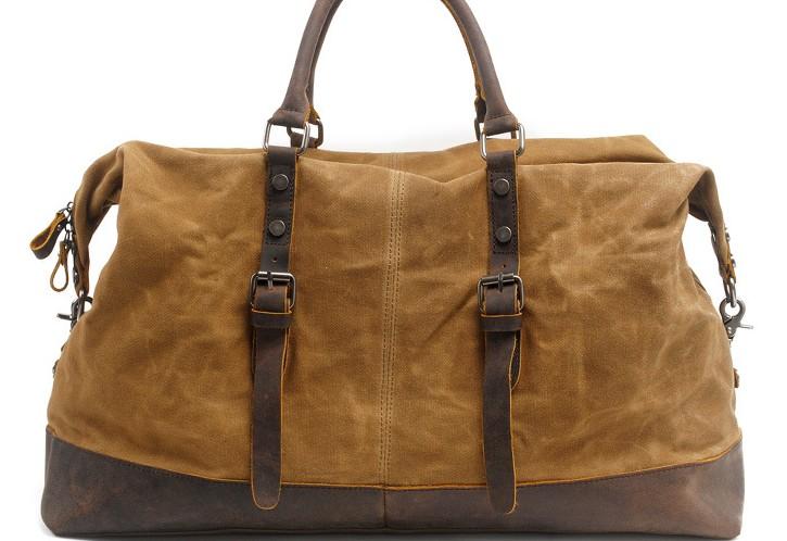 Men's Waxed Canvas Weekender Travel Overnight Bag