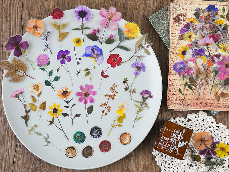 Knaid Pressed Flower Themed Stickers Set (320 Pieces) - Floral Botanical Journaling Stickers for Scrapbooking
