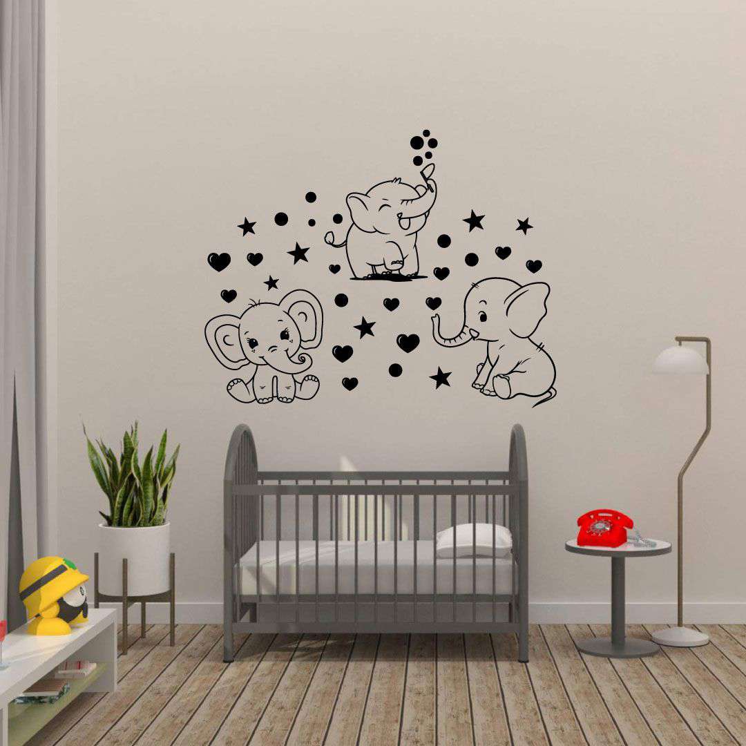Inspirational Quote Vinyl Wall Sticker Decal - Cute Baby Elephants