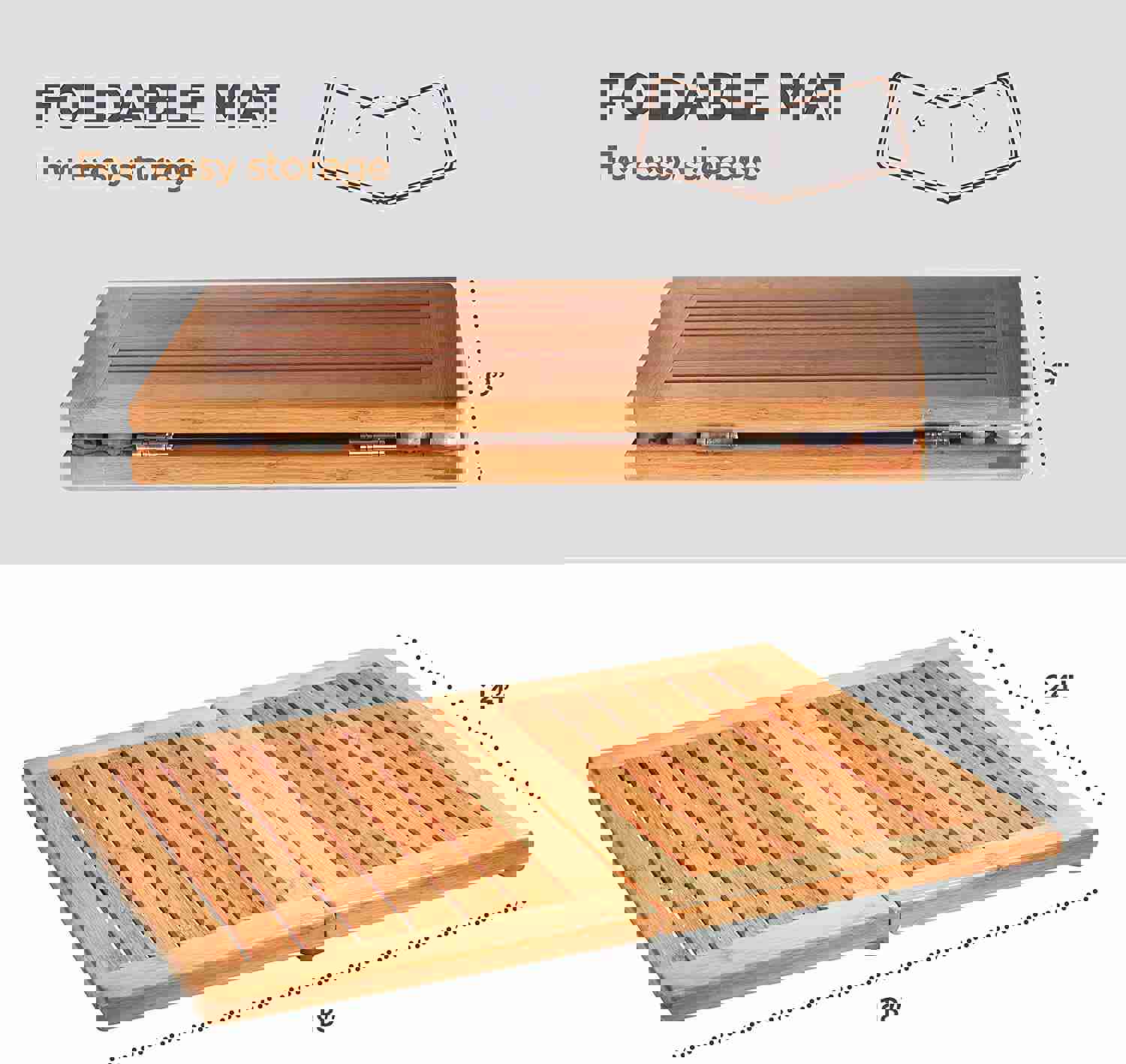 Bamb�si Premium Bamboo Bath Mat - Foldable Wood Shower Mat for Easy Storage, Non-Slip Bathroom Mat