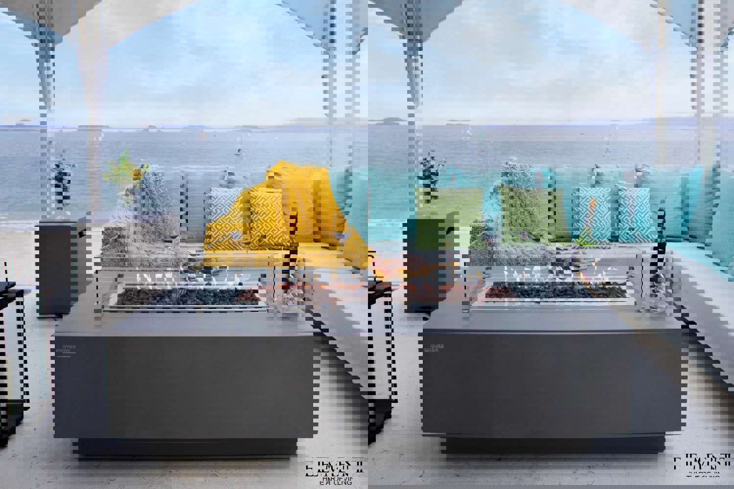 Granville Modern Smooth Concrete Rectangle Fire Pit Table - Light Gray