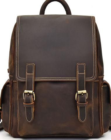 Premium Leather Men's Travel Backpack - Large Coffee Backpack with 13-inch Laptop Compartment