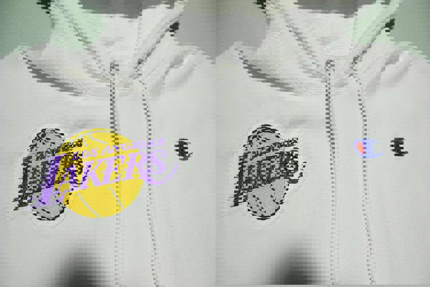 L.A. Lakers Reverse Weave Champion White Patch Embroidered Hoodie Sweatshirt