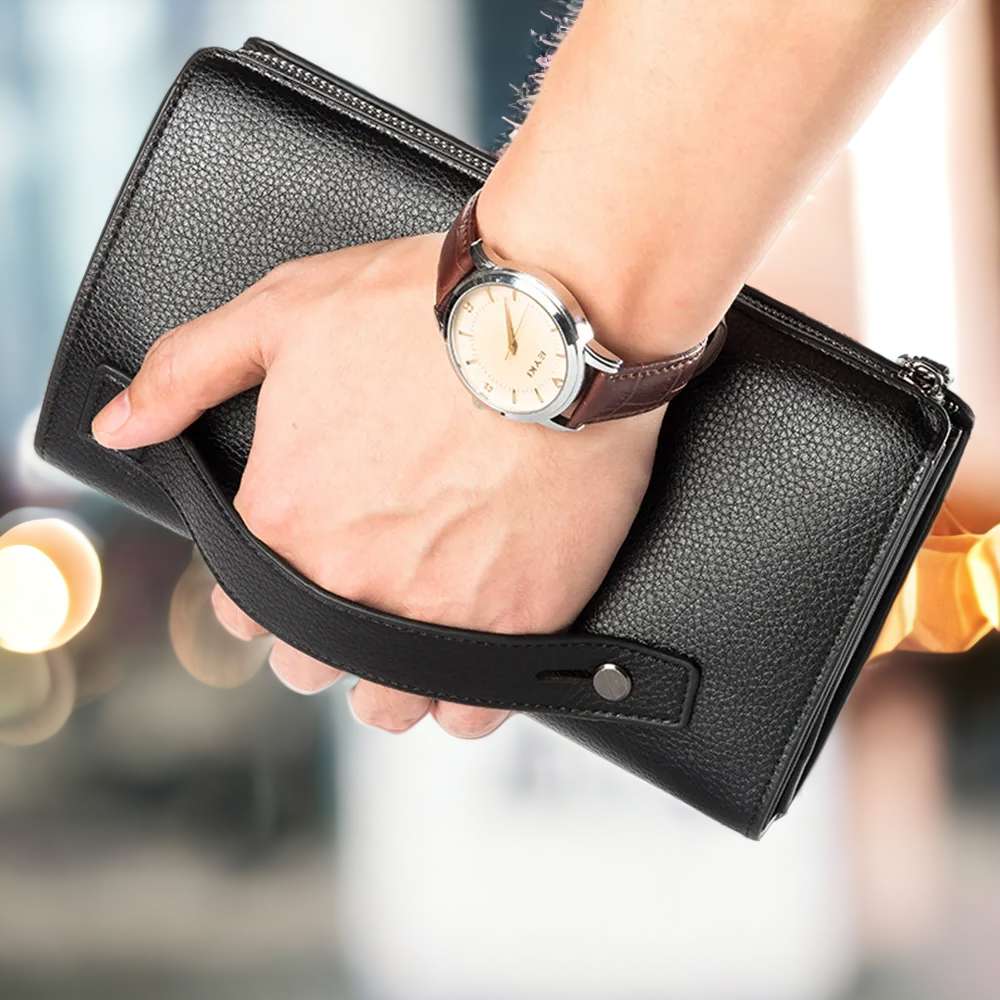 Baellerry Large Capacity PU Leather Men Clutch Bag with Handle