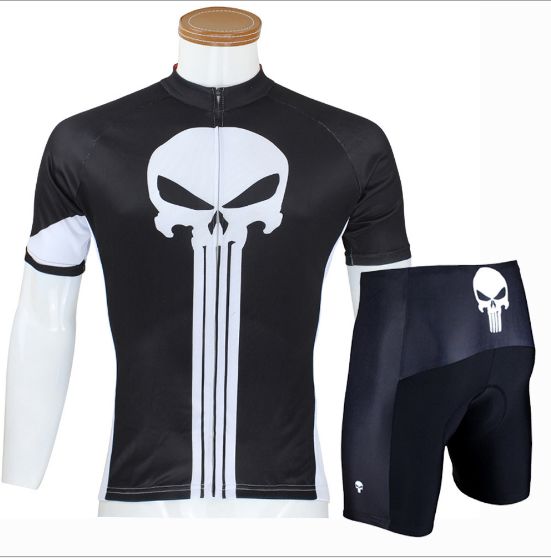 ILPALADINO White Skull Black Mens Bike Suit Cycling Jersey - Breathable & Quick-Drying for Road/Mountain Biking