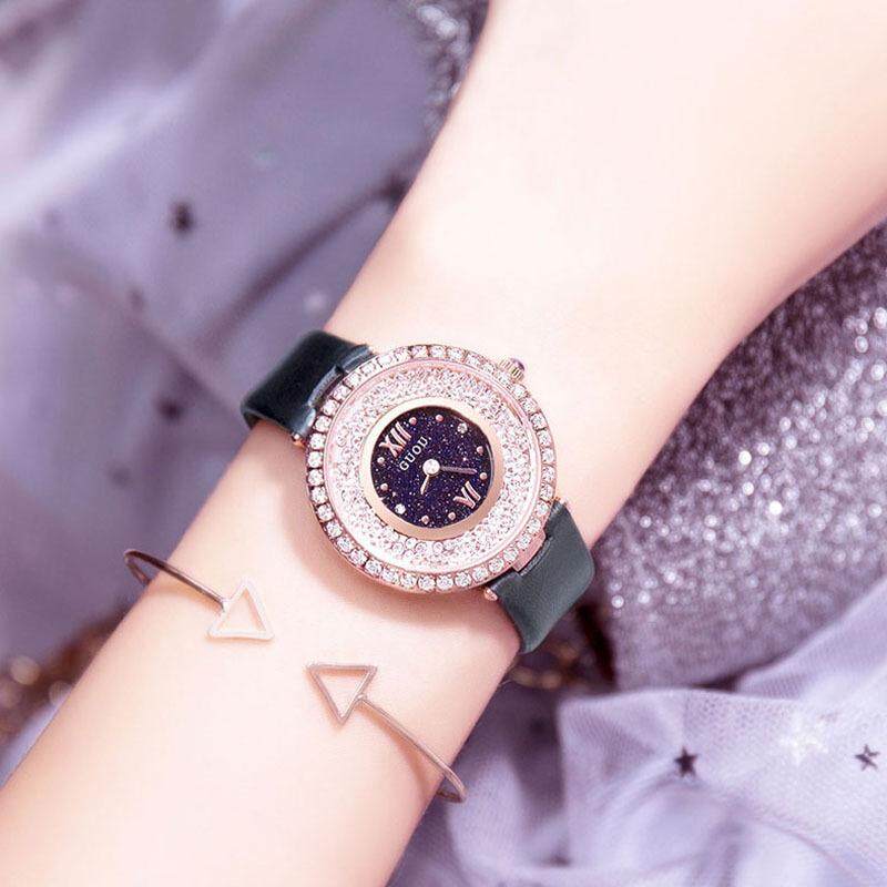 GUOU 8217 New Online Celebrity Tiktok Same Starry Sky Watch Women's Fashion Trend Diamond Inlaid Korean Version Full Diamond Female Watch for Students