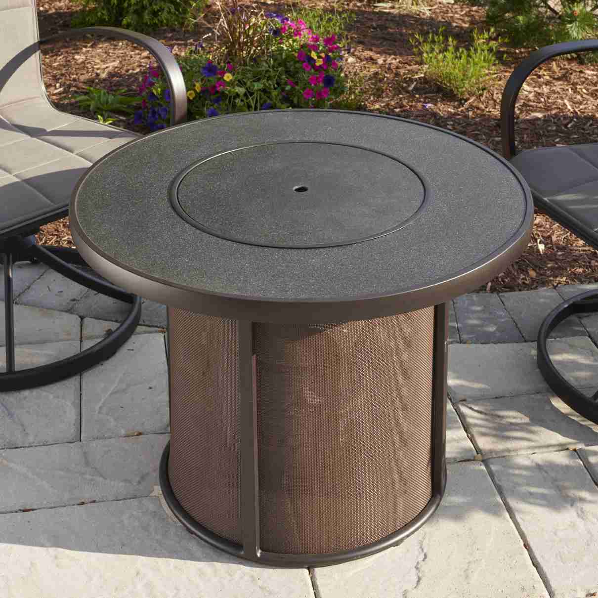The Outdoor GreatRoom Company Stonefire 31-Inch Round Propane Gas Fire Pit Table - Brown