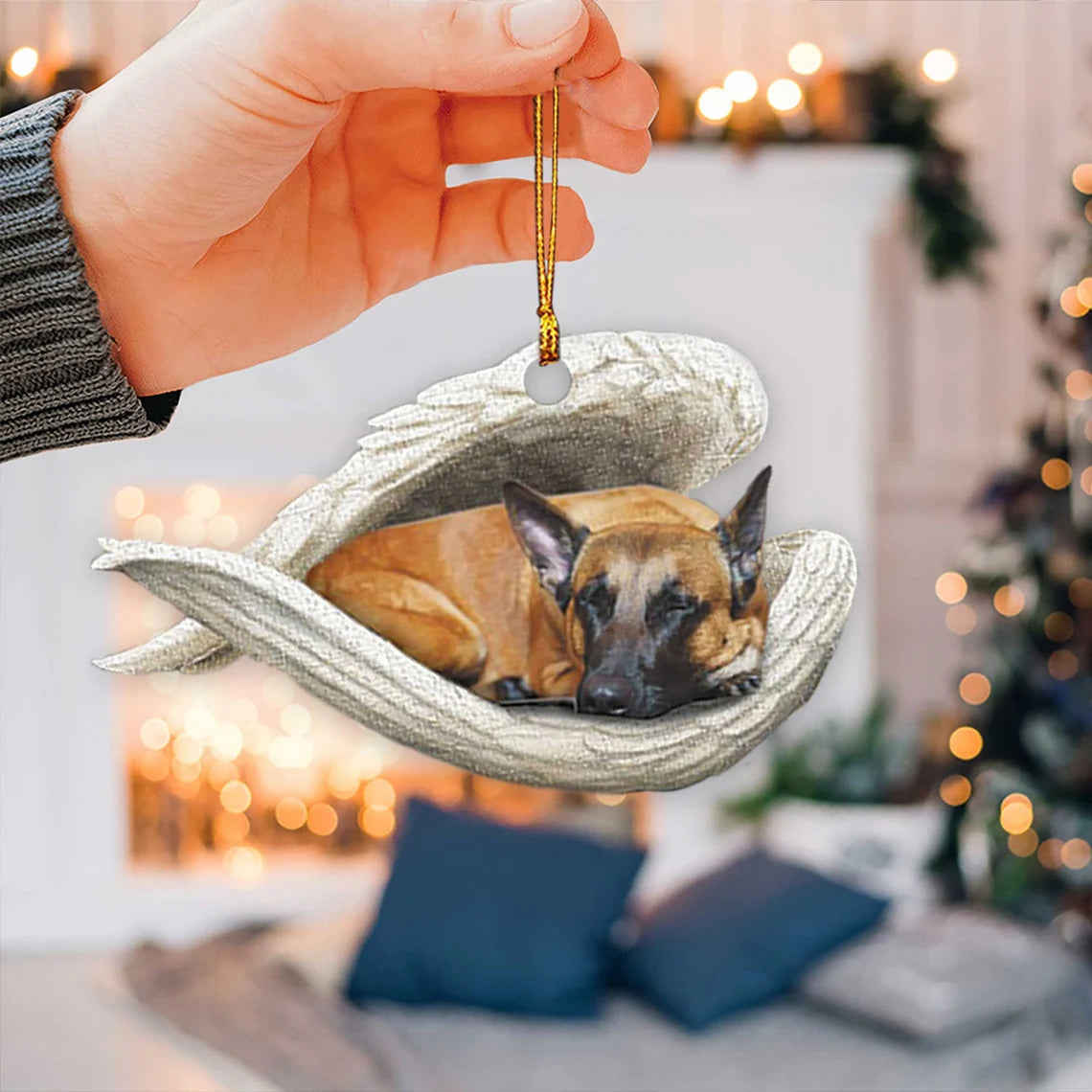 Malinois Sleeping Angel Wing - Memorial Dog Lover Rear View Mirror Car Accessory