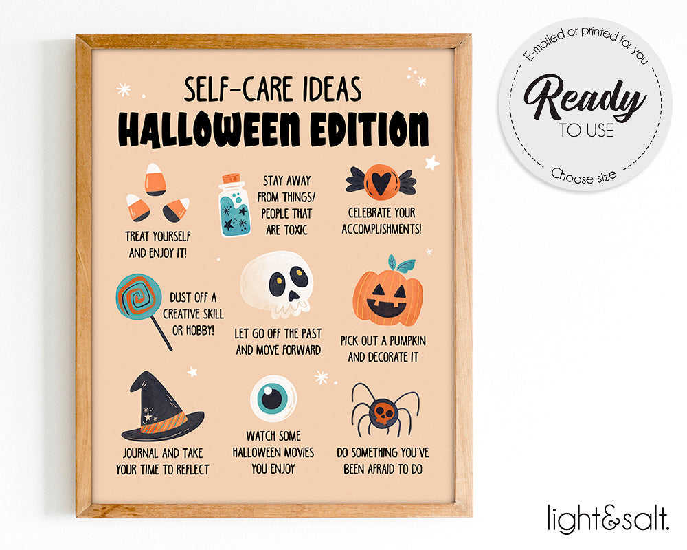 Mental Health Posters Set of 4 - Halloween Self Care Digital Download