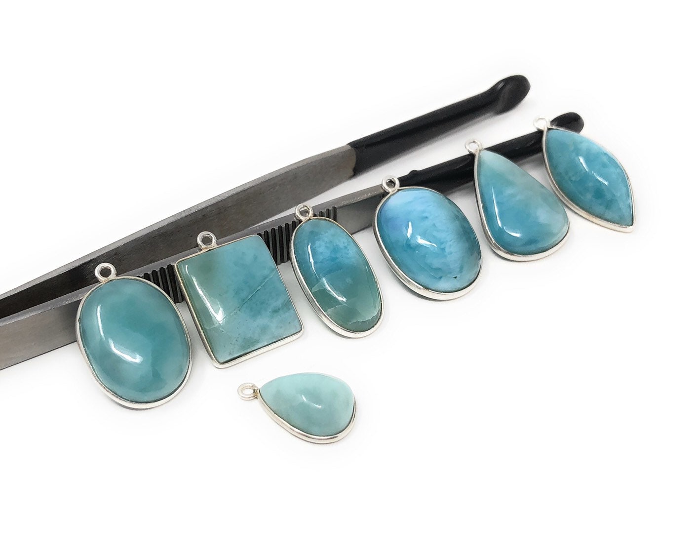 7 Pc AAA Grade Larimar Gemstone Charms, Sterling Silver DIY Jewelry Supplies