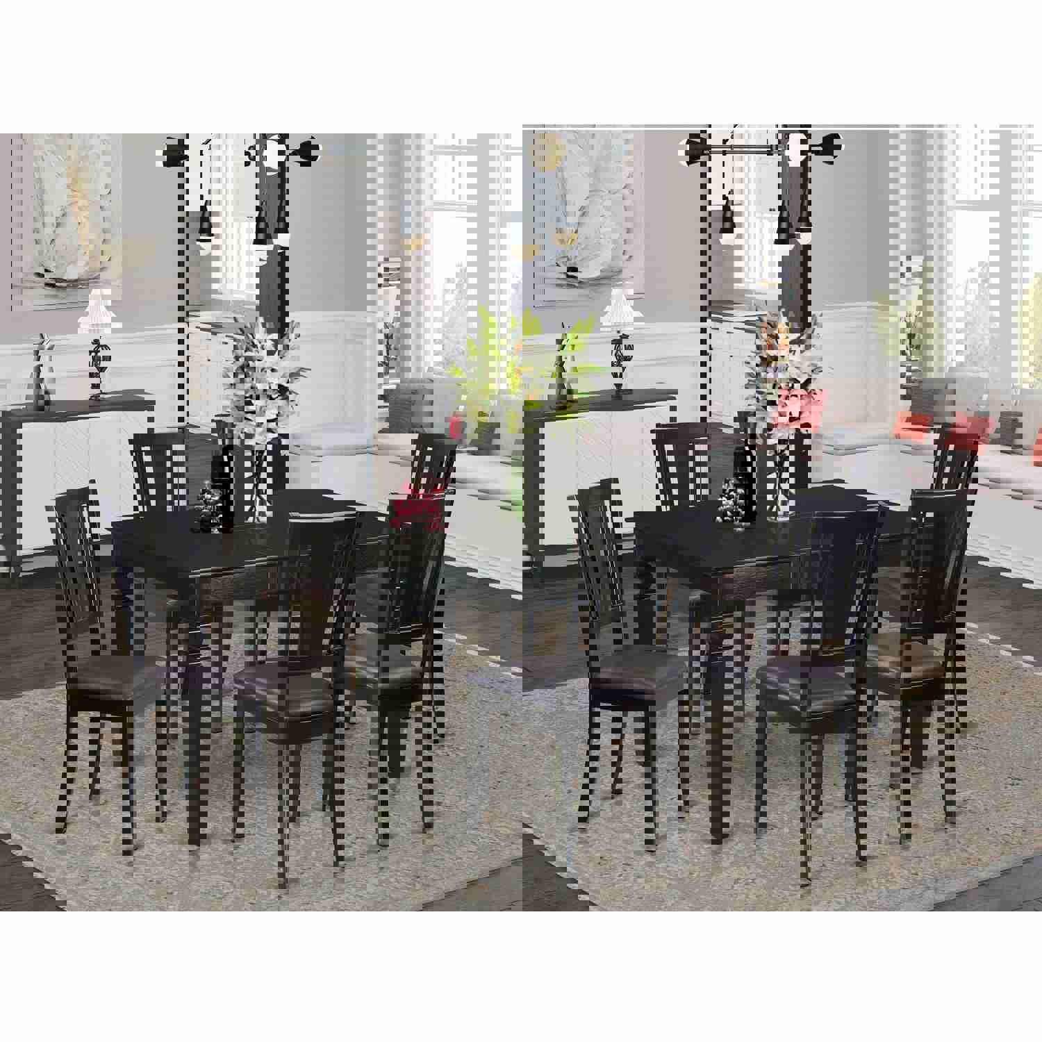 East West Furniture 7-Piece Dining Table Set with Rectangle Table and 6 Faux Leather Chairs, Black