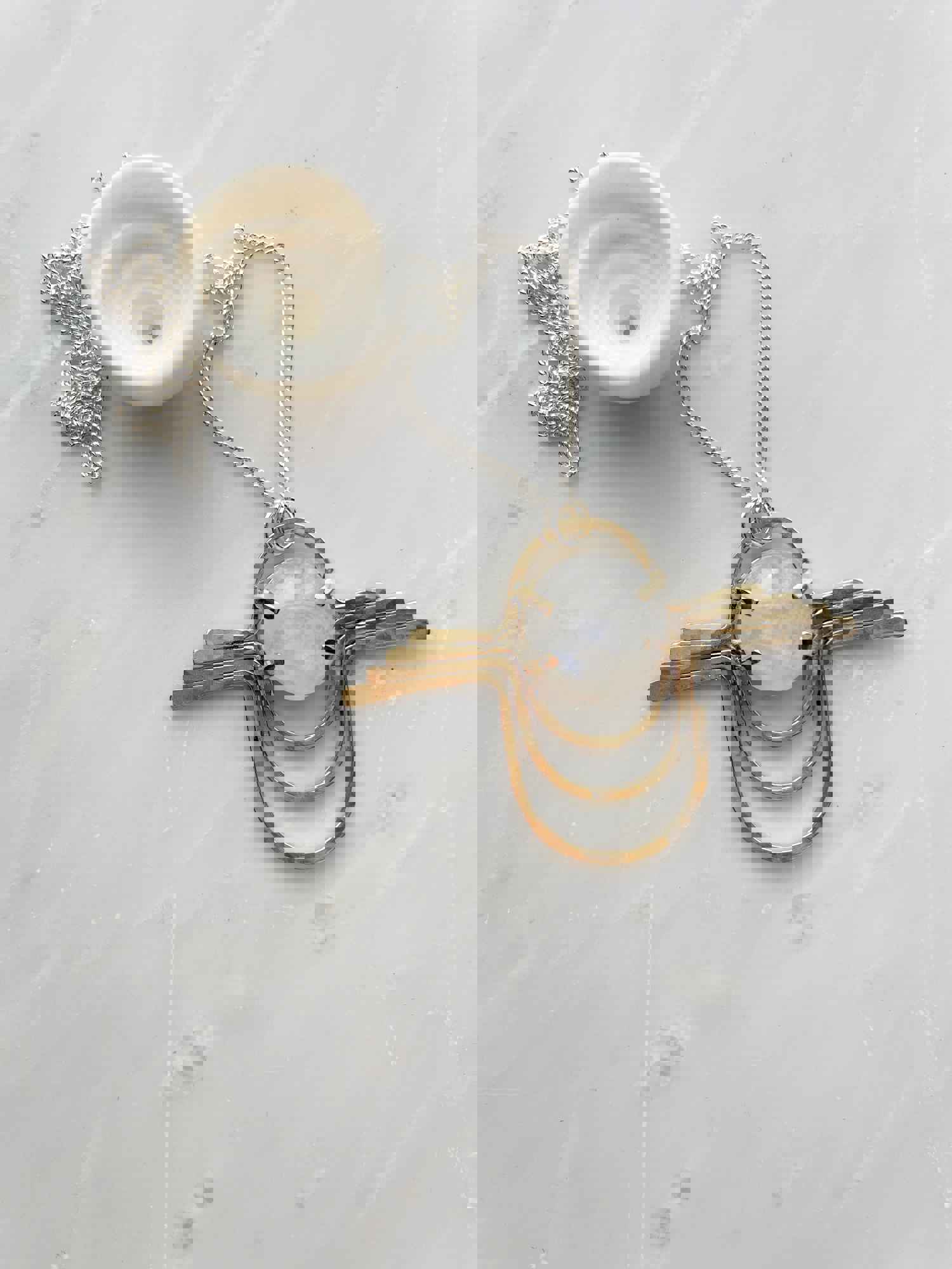 Moonstone Nouveau Pendant Necklace - Handcrafted Brass & Rainbow Moonstone