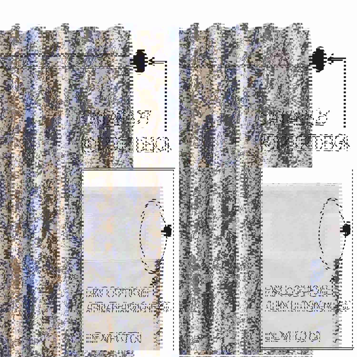 Dorset Navy Floral Prairie Swag Set of 2 - Farmhouse Style Window Decor