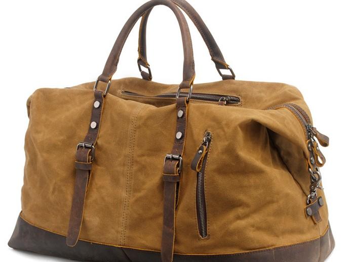 Men's Waxed Canvas Weekender Travel Overnight Bag