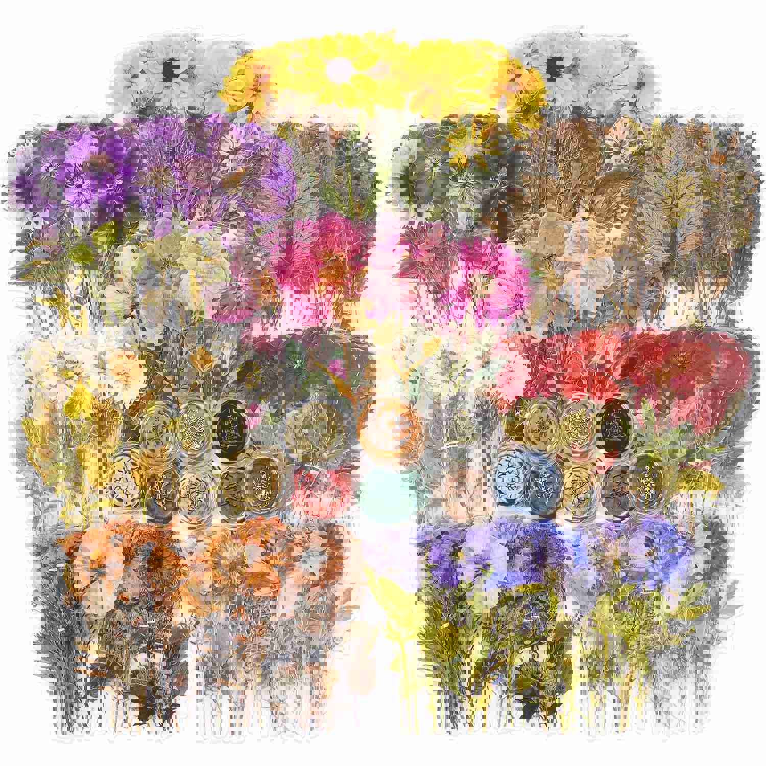 Knaid Pressed Flower Themed Stickers Set (320 Pieces) - Floral Botanical Journaling Stickers for Scrapbooking