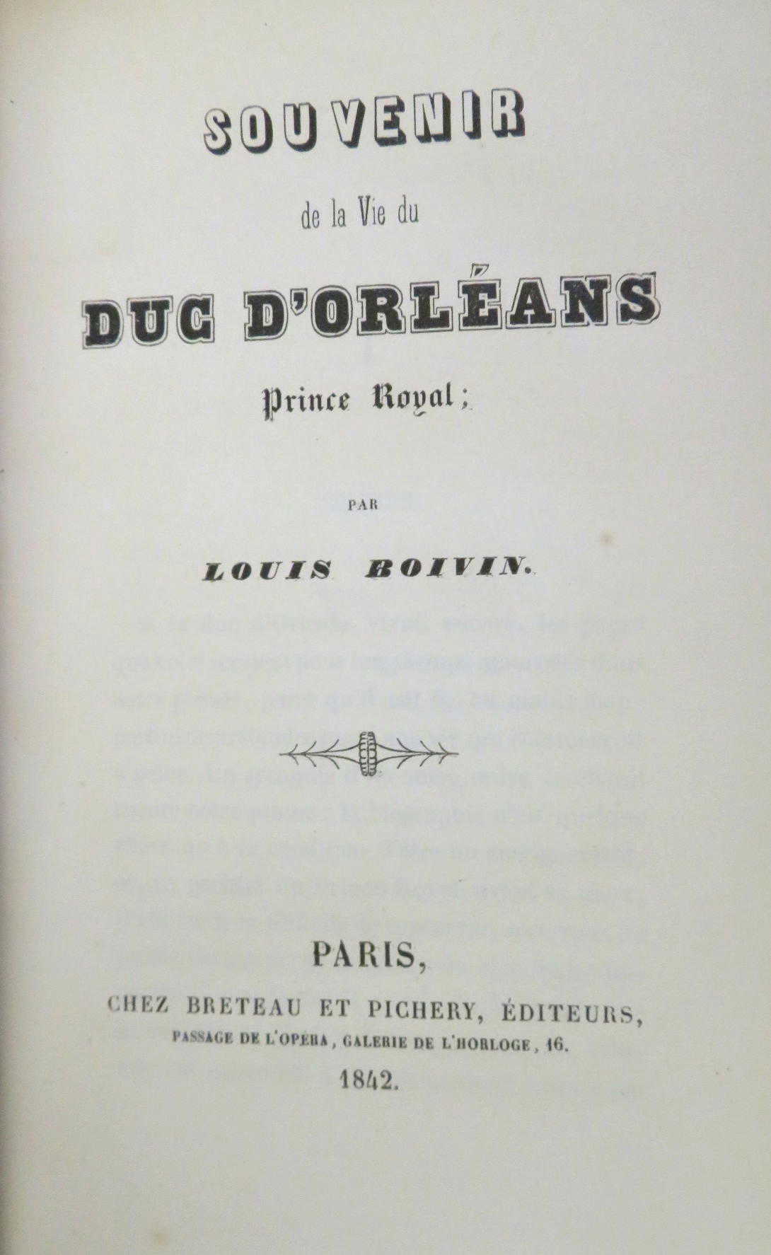 Ferdinand Philippe Duke of Orleans Biography - 1852 Signed Rare Book by Boivin