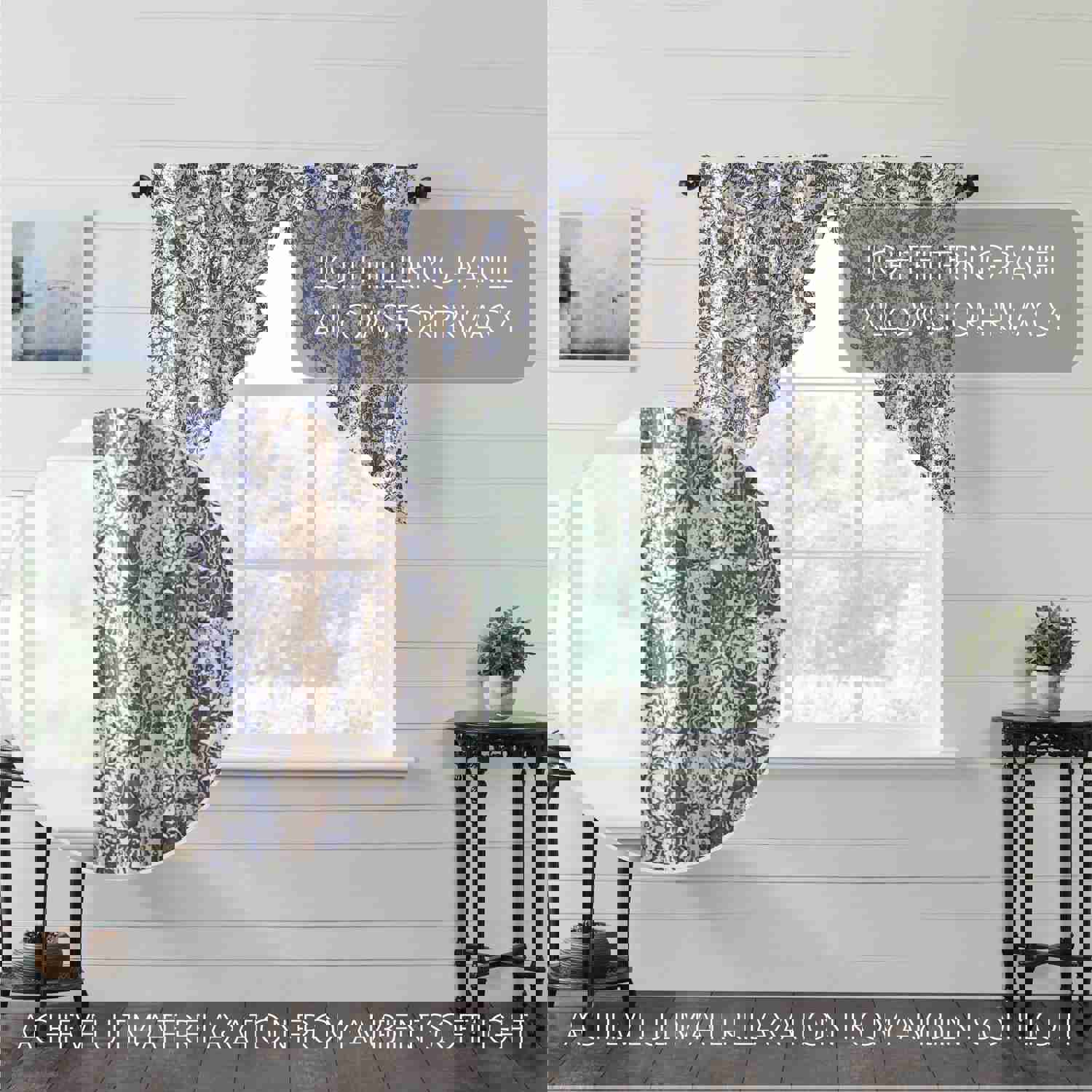 Dorset Navy Floral Prairie Swag Set of 2 - Farmhouse Style Window Decor