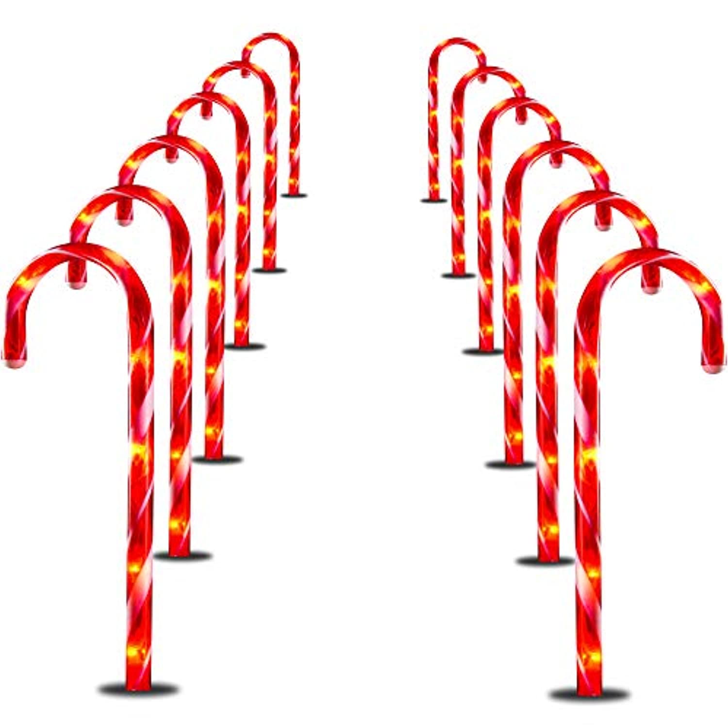 Prextex 12 Christmas Candy Cane Pathway Lights Markers for Indoor and Outdoor Use