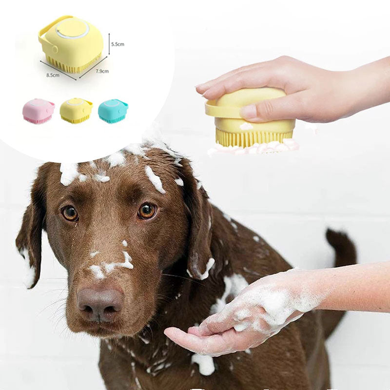 Silicone Pet Bath Massage Gloves with Shampoo Dispenser - Dog & Cat Grooming Brush