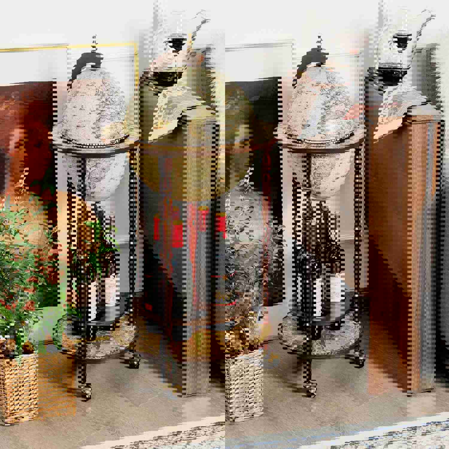 Premium Freestanding Vintage Globe Wine Bar Stand Cart