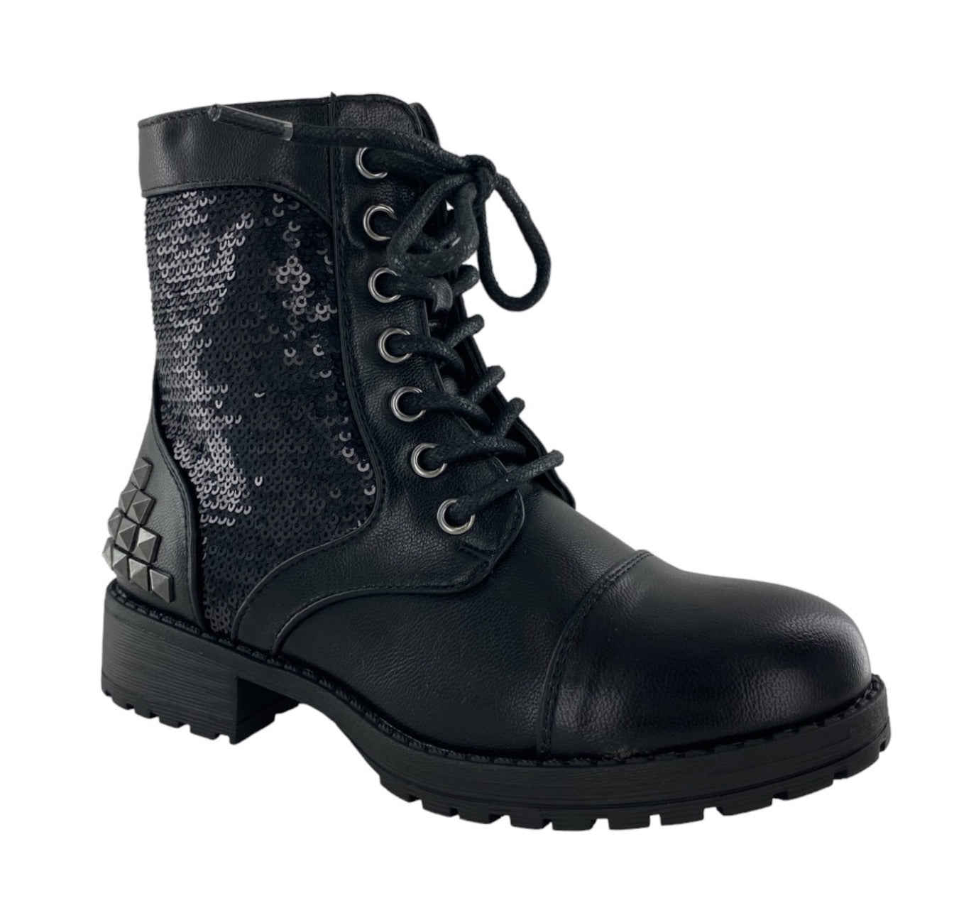 Gotta Flurt Girls Swag II G Black Sequin Short Shaft Combat Boot