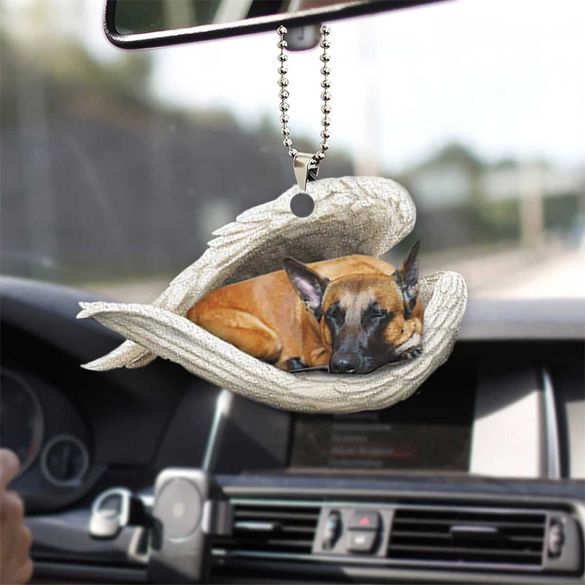 Malinois Sleeping Angel Wing - Memorial Dog Lover Rear View Mirror Car Accessory