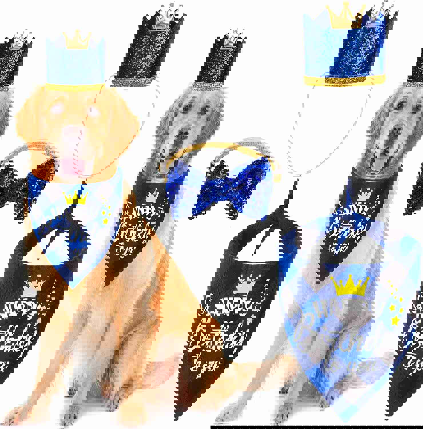 ADOGGYGO Dog Birthday Party Supplies Set with Hat, Bandana, and Bow Tie for Small to Medium Dogs