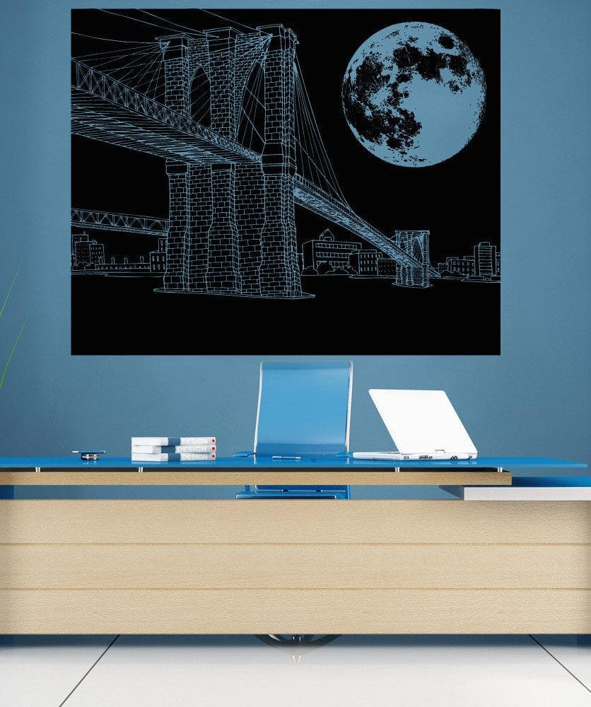 Brooklyn Bridge Night Scene Wall Decal (Die-cut) - #5214
