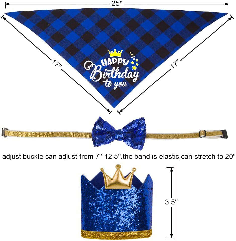 ADOGGYGO Dog Birthday Party Supplies Set with Hat, Bandana, and Bow Tie for Small to Medium Dogs