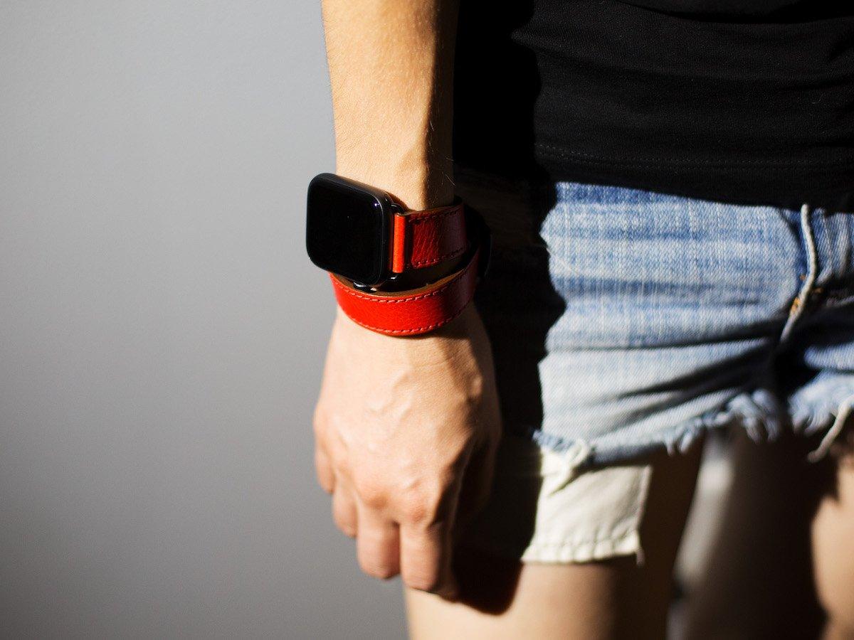 Premium Italian Leather Double Wrap Apple Watch Band in Red
