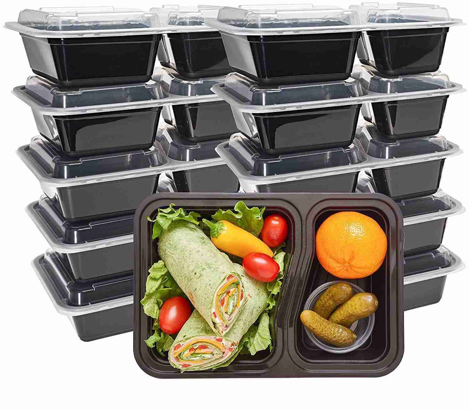 Durahome - 10-Pack BPA-Free Meal Prep Containers with Lids, 2 Compartment, 30oz