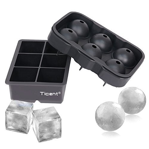 Ticent Silicone Ice Cube Trays Set (2-Pack) - Sphere & Square Molds for Whiskey, Cocktails, Reusable & BPA Free
