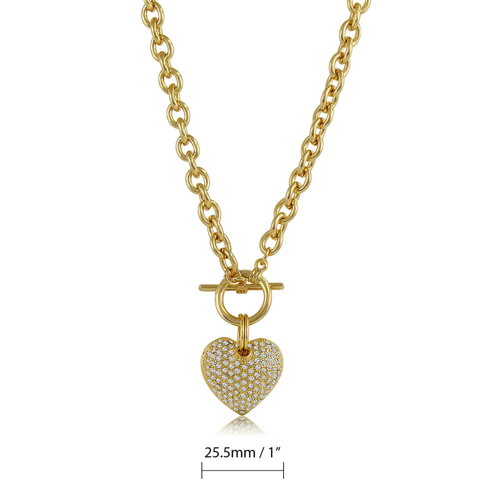 Heart CZ Toggle Pendant Necklace Set in 2-Tone (2 Piece)