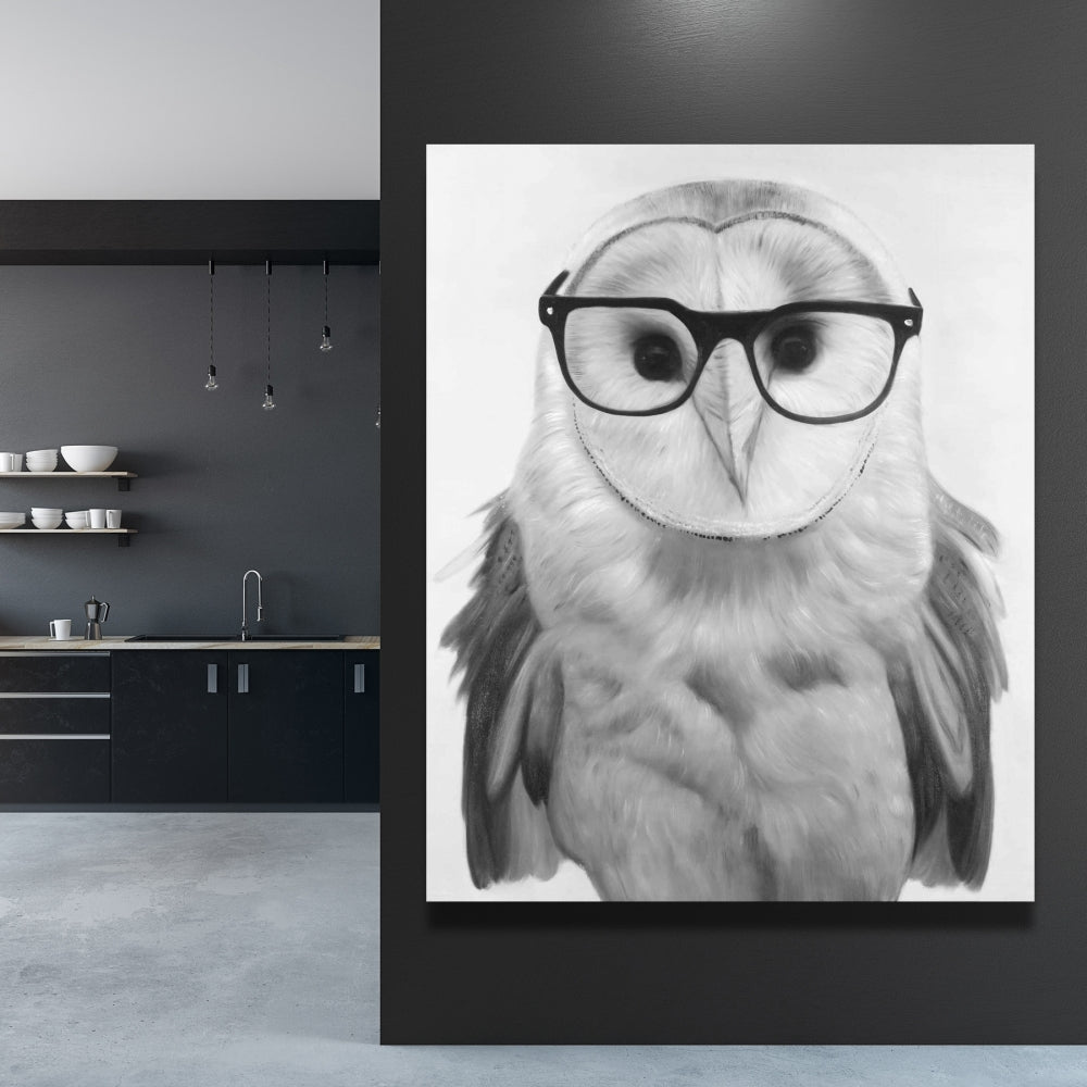 Realistic Barn Owl With Glasses - Fine Art Gallery Wrapped Canvas 24x36
