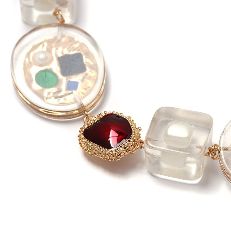 Natural Colored Crystal String Necklace Rope Chain with Irregular Shape Charm Pendant for Women