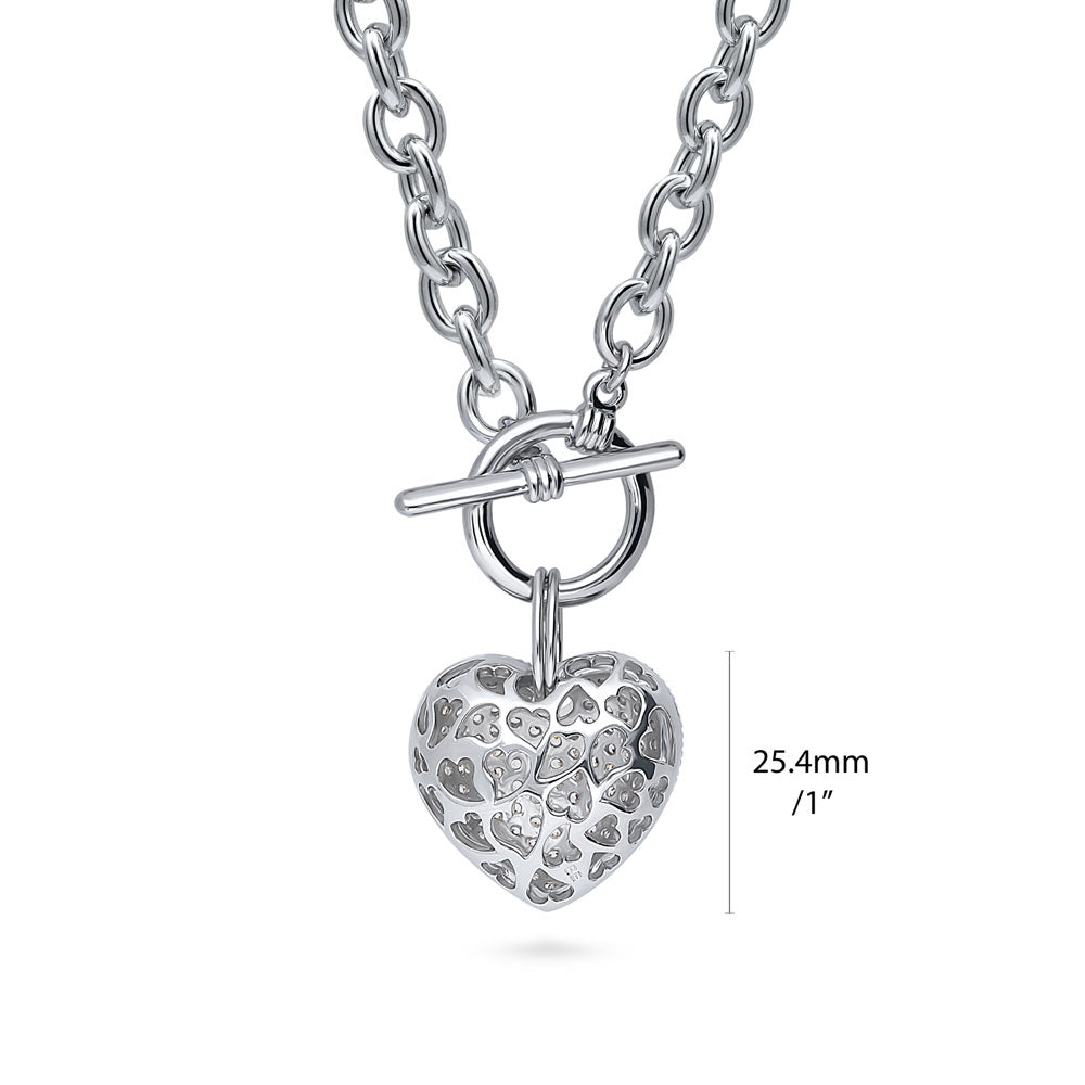 Heart CZ Toggle Pendant Necklace Set in 2-Tone (2 Piece)