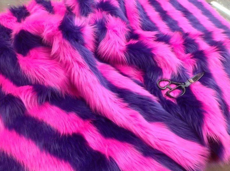 Faux Fur 2 Tone Stripe Long Pile Fabric for Coats, Blankets, and More