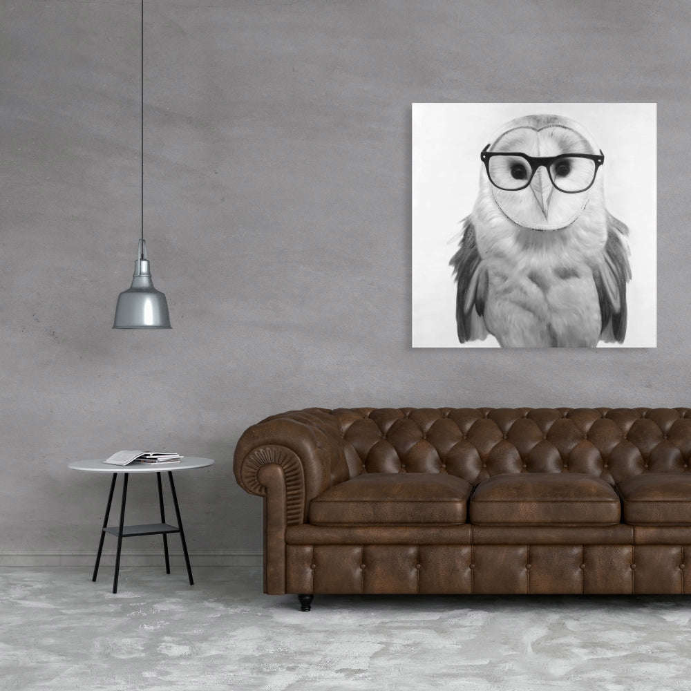 Realistic Barn Owl With Glasses - Fine Art Gallery Wrapped Canvas 24x36
