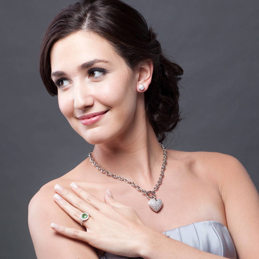 Heart CZ Toggle Pendant Necklace Set in 2-Tone (2 Piece)