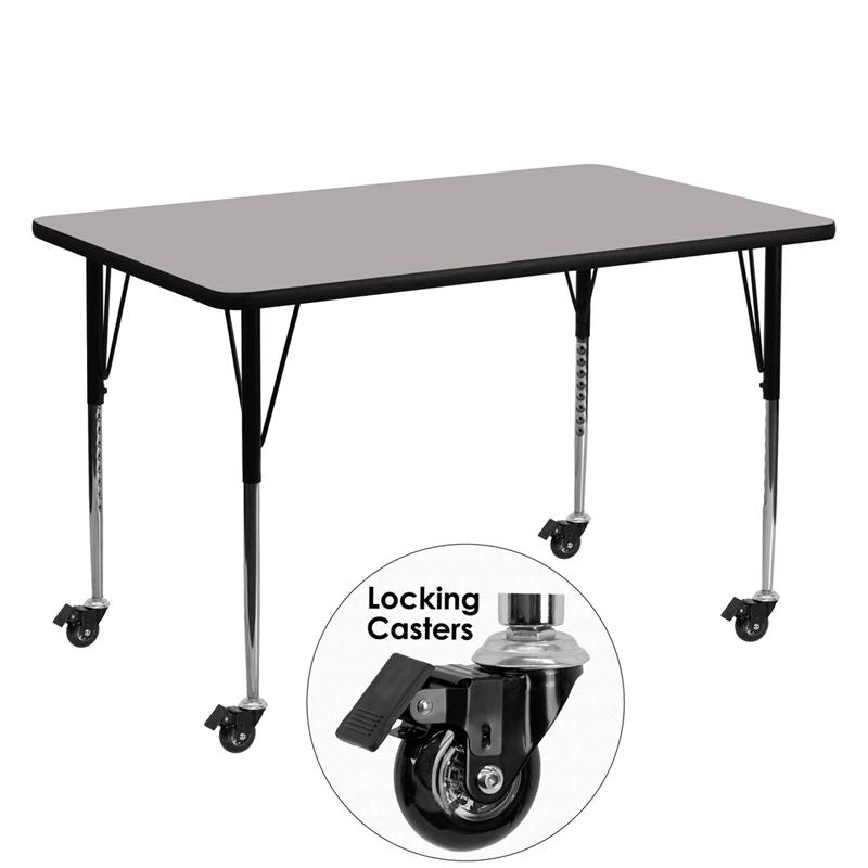 Flash Furniture Mobile 30W x 60L Rectangular Grey HP Laminate Activity Table with Adjustable Legs